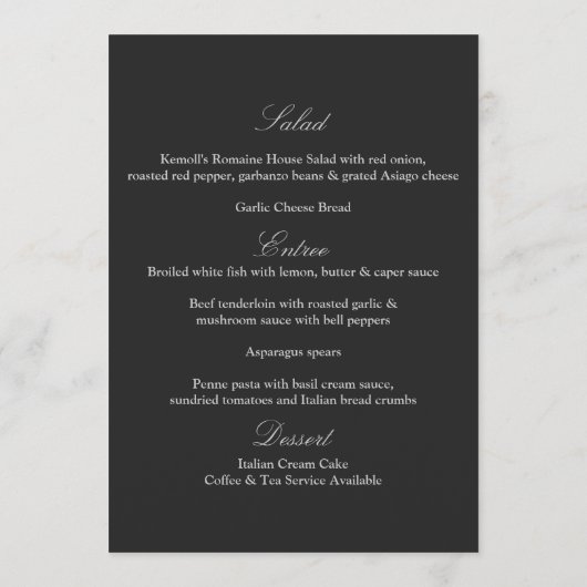 Vintages verziertes silberner menükarte (Rückseite)