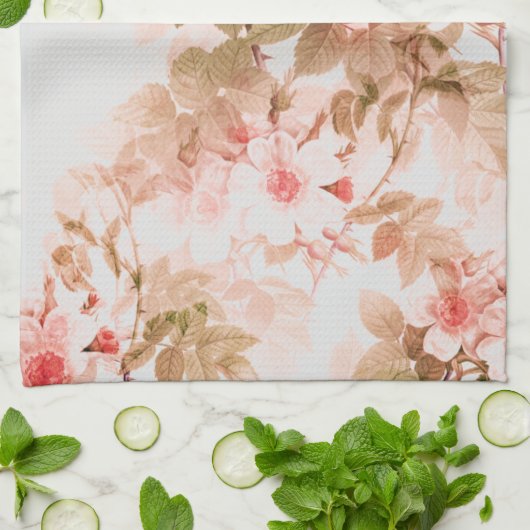 Vintages Viktorianisch rosa Blumenmuster Geschirrtuch (Gefaltet)