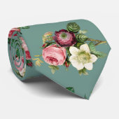 Vintages Viktorianisches Blumenmuster Aquamarin Gr Krawatte (Gerollt)