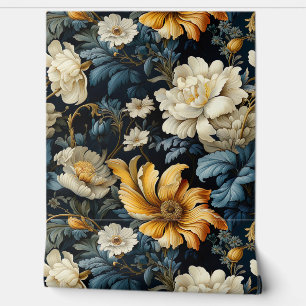 Vintages Viktorianisches botanisches Blumenblau un Tapete