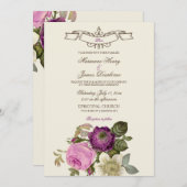 Vintages Viktorianisches botanisches Rosa und Pfla Einladung (Vorne/Hinten)