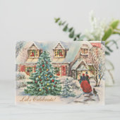 Vintages Viktorianisches Ferienhaus Weihnachten Pa Einladung (Stehend Vorderseite)