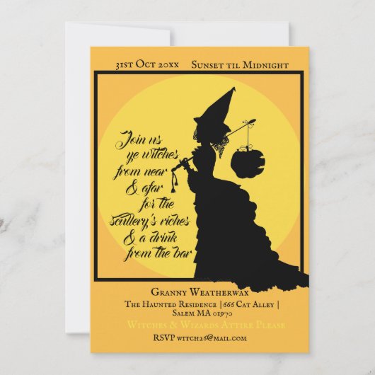 Vintages Viktorianisches Hexenpoetisches Halloween Einladung (Vorderseite)