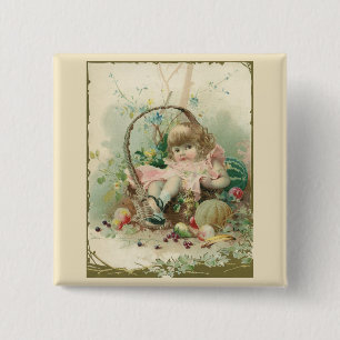 Vintages Viktorianisches Kind, Frühlingskorb für M Button