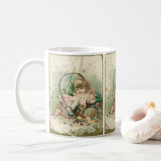 Vintages Viktorianisches Kind, Frühlingskorb für M Kaffeetasse (Mit Donut)