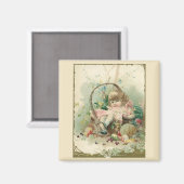 Vintages Viktorianisches Kind, Frühlingskorb für M Magnet (Vorderseite/Rückseite)