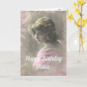 Vintages, viktorianisches Mädchen. Geburtstag Karte (Gelbe Blume)