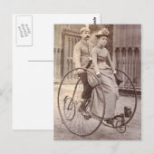 Vintages Viktorianisches Paar auf Tandem Fahrrad Postkarte (Vorne/Hinten)