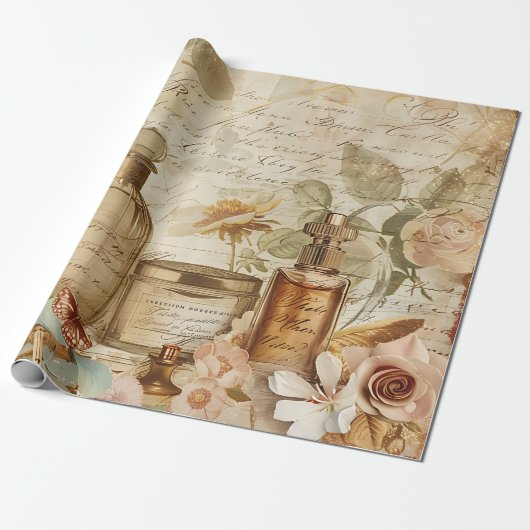 Vintages Viktorianisches Parfümdekoupage Geschenkpapier (Ungerollt)