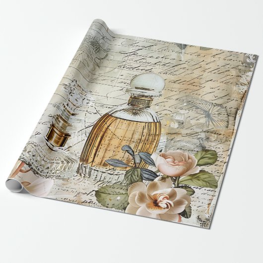 Vintages Viktorianisches Parfümdekoupage Geschenkpapier (Ungerollt)