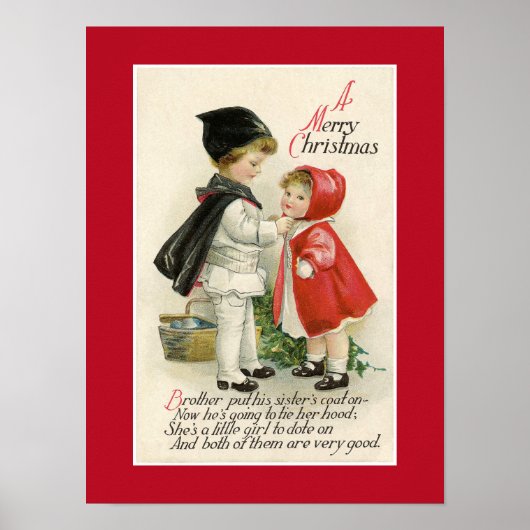 VINTAGES VIKTORIANISCHES POSTER "A MERRY CHRISTMAS (Vorne)