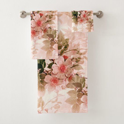 Vintages Viktorianisches rosa Blumenmuster Badhandtuch Set (Insitu)