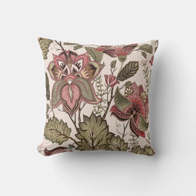 Vintages viktorianisches rosa Blumenmuster Kissen (Vorderseite)