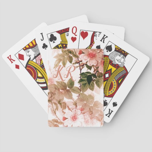 Vintages, Viktorianisches rosa, florales Monogramm Spielkarten (Rückseite)