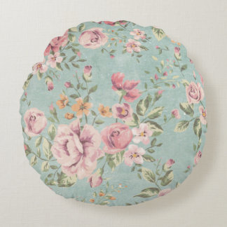 Vintages viktorianisches Shabby Chic blass blühend Rundes Kissen
