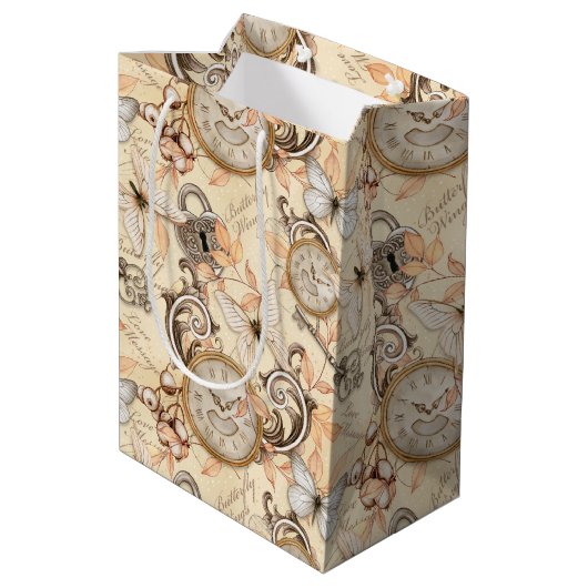 Vintages Viktorianisches Shabby Chic Ländermuster Mittlere Geschenktüte (Rückseite Schrägansicht)