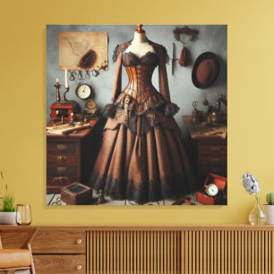 Vintages Viktorianisches Steampunk Lady Detry Dres Leinwanddruck