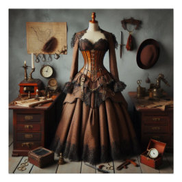 Vintages Viktorianisches Steampunk Lady Detry Dres Poster