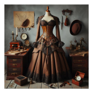 Vintages Viktorianisches Steampunk Lady Detry Dres Poster