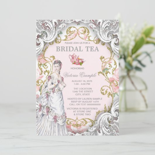 Vintages Viktorianisches Tee-Party Einladung (Stehend Vorderseite)