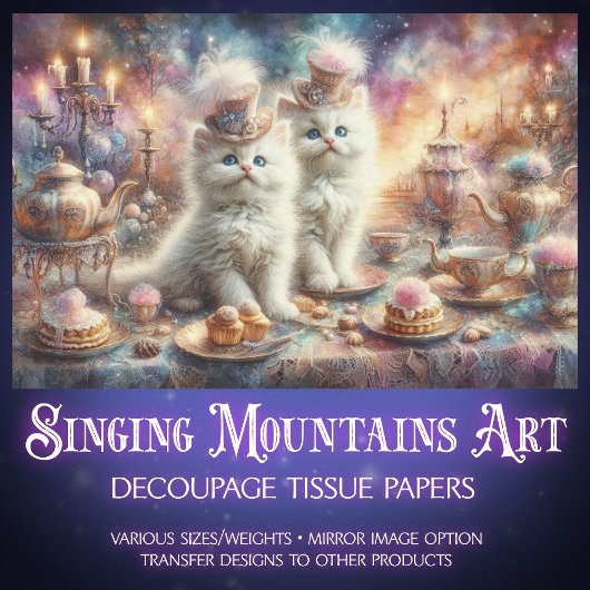 Vintages Viktorianisches Tee Party Katzen Entfärbu Seidenpapier