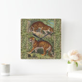 Vintages Viktorianisches Tiger und Leopard Quadratische Wanduhr (Zuhause)