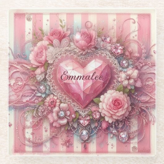 Vintages Viktorianisches Valentinherz Glasuntersetzer (Vorderseite)