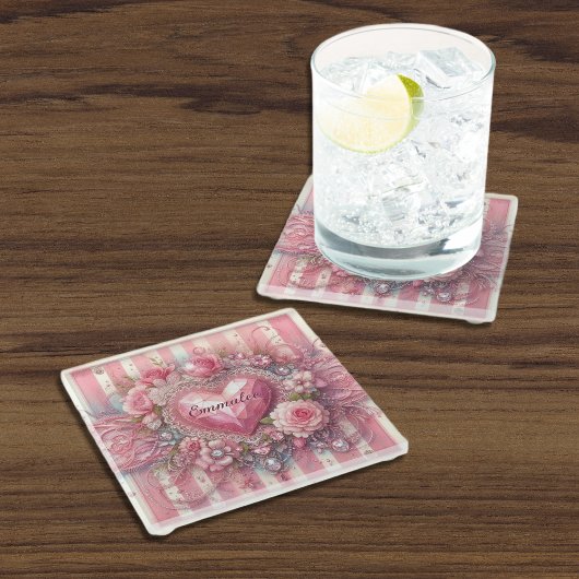 Vintages Viktorianisches Valentinherz Glasuntersetzer