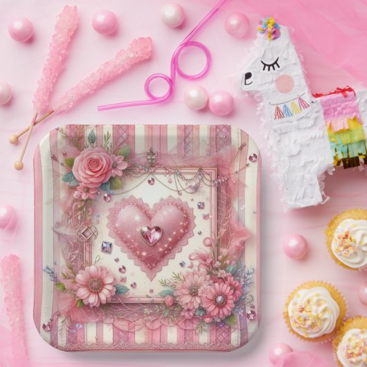 Vintages Viktorianisches Valentinherz Pappteller (Party)