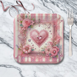 Vintages Viktorianisches Valentinherz Pappteller