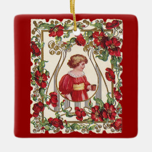 Vintages Viktorianisches Valentintagskind mit Rose Keramikornament