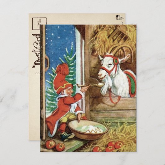 Vintages Viktorianisches Weihnachten Ziegen Weihna Postkarte (Vorne/Hinten)