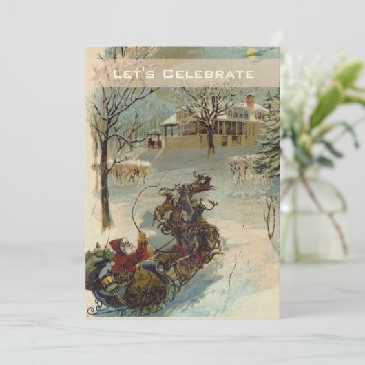 Vintages Viktorianisches Weihnachtsfest Party Einladung (Stehend Vorderseite)