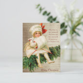 Vintages Viktorianisches Weihnachtskind mit Baum Postkarte (Stehend Vorderseite)