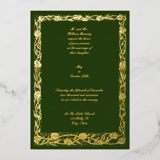 Vintages Viktorianisches Zeitalter Jugendstil Rose Folieneinladung (Vorderseite)