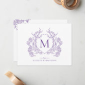 Vintages Violett Floral Wappen Monogramm Mitteilungskarte (Vorderseite/Rückseite Beispiel)