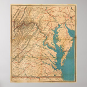 Vintages Virginia u. die Chesapeake-Bucht-Karte Poster
