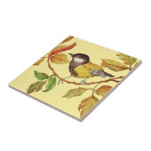 Vintages Vogel-Gelb-Schwarzes und Blätter Fliese (Seite)