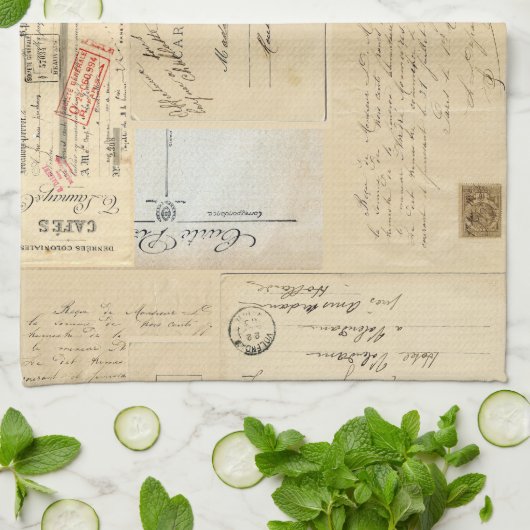 Vintages Vogel-Nest-französisches Postkarten-Tuch Geschirrtuch (Gefaltet)