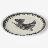 Vintages Vogelbild auf Beige Pappteller (Schrägansicht)