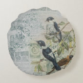 Vintages Vogelgefecht rund Kissen - antik (Rückseite)