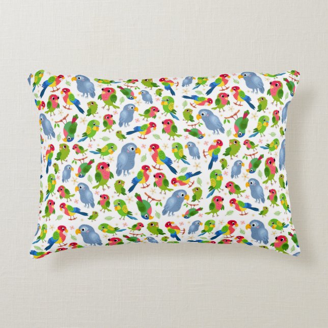 Vintages Vogelmuster, farbenfrohe Muster Dekokissen (Vorderseite)