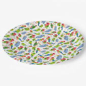 Vintages Vogelmuster, farbenfrohe Muster Pappteller (Schrägansicht)