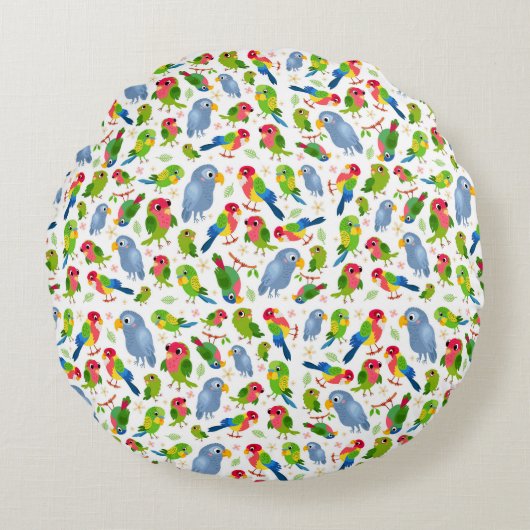 Vintages Vogelmuster, farbenfrohe Muster Rundes Kissen (Vorderseite)