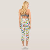 Vintages Vogelmuster, farbiges Paraketmuster T Capri Leggings (Rückseite)