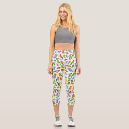 Vintages Vogelmuster, farbiges Paraketmuster T Capri Leggings