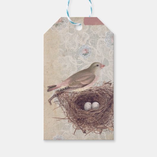 Vintages Vogelnest Geschenkanhänger (Vorderseite)