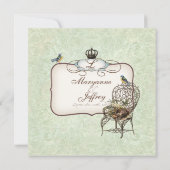 Vintages Vogelnest im Stuhl, Einladung zur Hochzei (Rückseite)