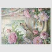 Vintages Vogelschwarz-Rosa-Erdnussfenster Seidenpapier (Vorderseite)