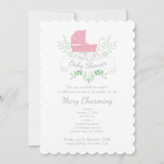 Vintages Wagenmädchen BABY SHOWER Einladung (Vorderseite)